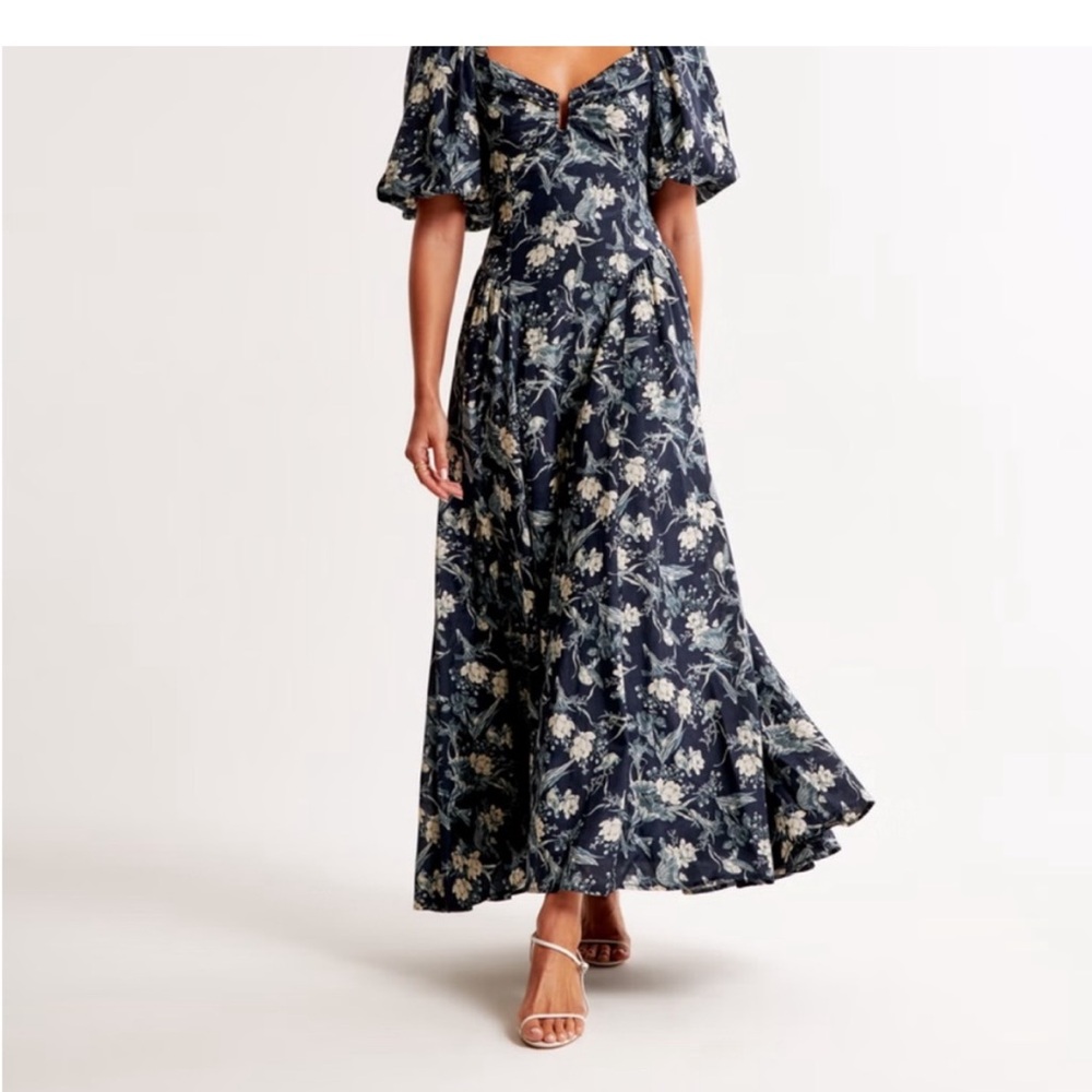 Abercrombie & Fitch Navy Floral Maxi Dress Hardware Drama Maxi Dress Bow Back